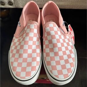 Vans Pink and White Checkerboard Slip-On Sneakers